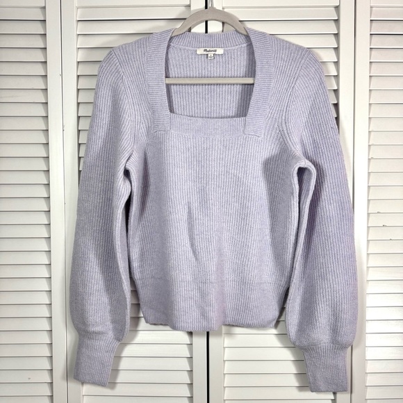 Madewell Melwood Square Neck Wool Blend Sweater in Coziest Yarn Lilac Small - Picture 3 of 10